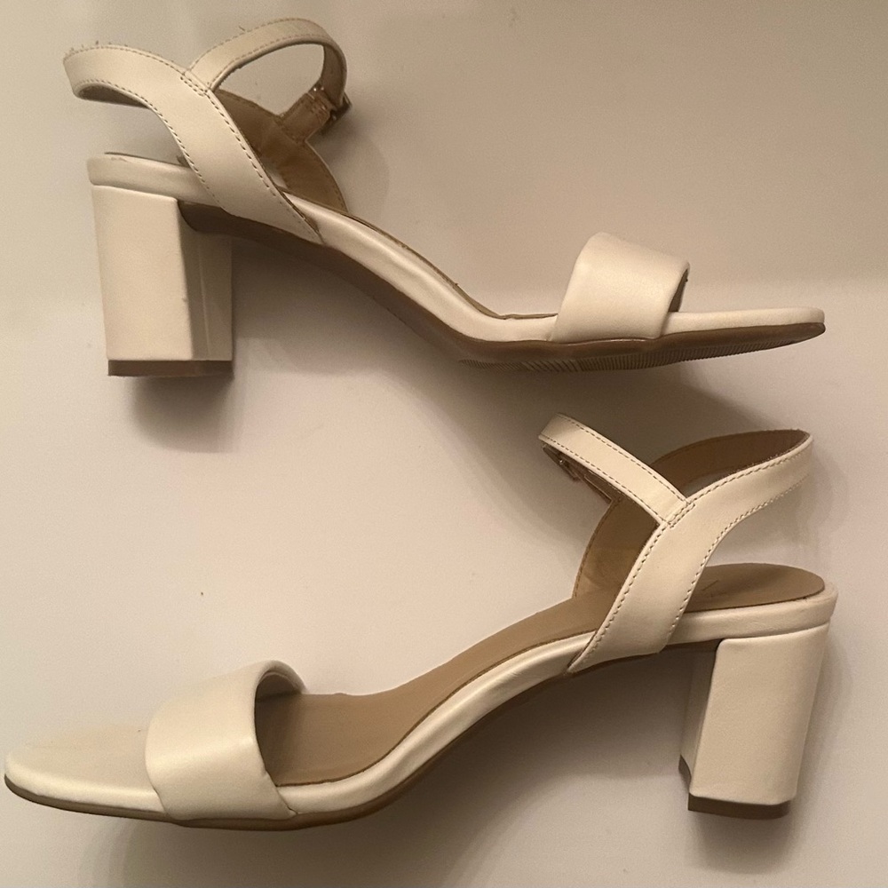 Naturalizer White Block Single Strap Heels